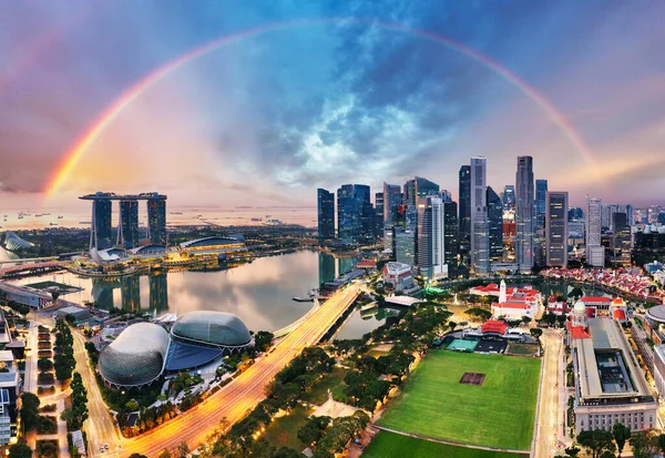 Singapur Ciudad Panoranora Amanecer Con Marina Bay — Foto de Stock