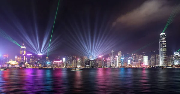 stock image Hong Kong October 16 2019:  Victoria Harbor and Hong Kong skyline with the light show at night