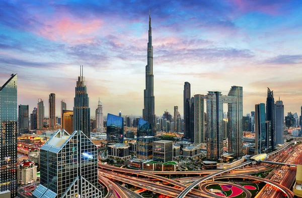 Amazing Skyline Dubai City Center Sheikh Zayed Road Intersection United — Stockfoto