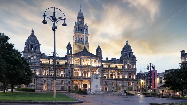 Glasgow City Chambers George Square Dramatic Sunrise Scotland — Stock fotografie