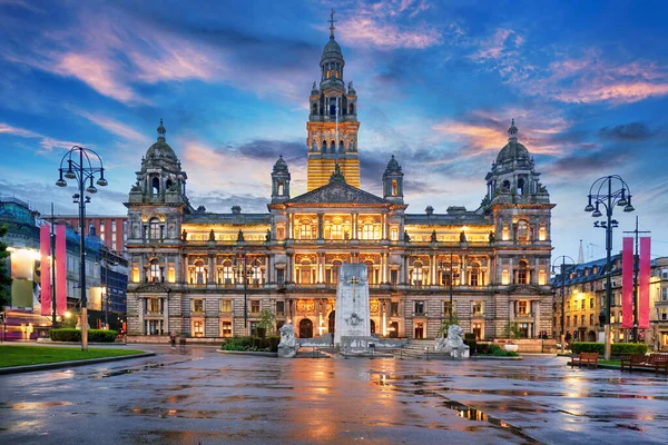 Skoçya Glasgow Ngiltere George Şehir Konseyi Gece Görüşü — Stok fotoğraf