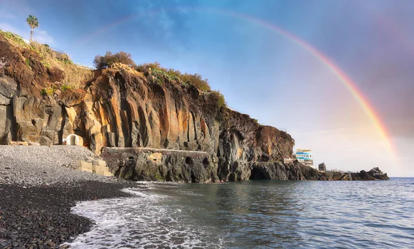 Arcobaleno Sulla Spiaggia Nera Formosa Madeira Portogallo — Foto Stock