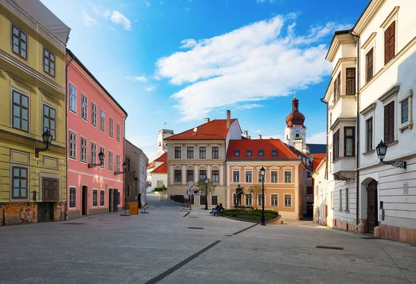 Ulica Gyor Węgry Przytulny Mały Barokowy Plac Cente — Zdjęcie stockowe