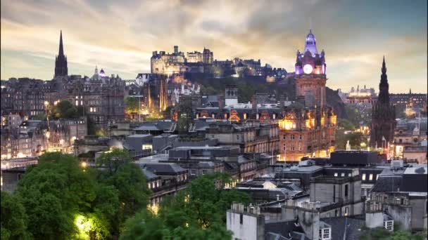 Écosse Édimbourg Horizon Coucher Soleil Dramatique Royaume Uni Laps Temps — Video