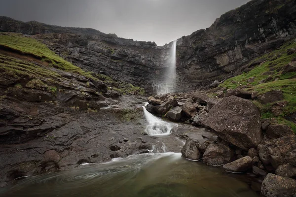 Водопад Фосса Фарерских Островах Длительное Воздействие — стоковое фото