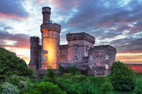 Schottland Skyline Von Inverness Mit Schloss Bei Dramatischem Sonnenuntergang Großbritannien — Stockfoto
