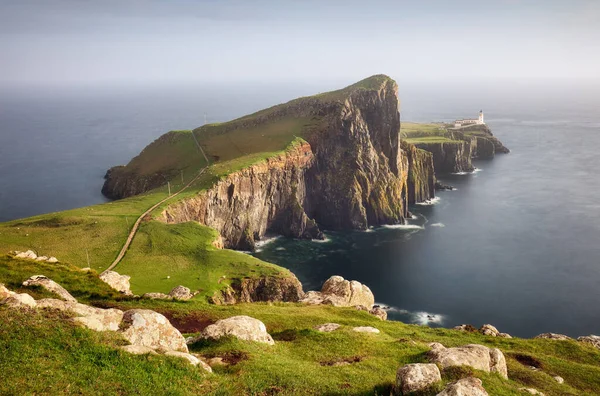 View Neist Point Lighthouse Green Cliffs Isle Skye — Stock Photo, Image