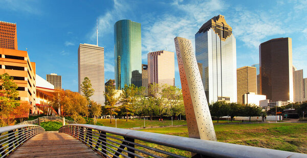 Houston, Texas, USA park and downtown skyline.