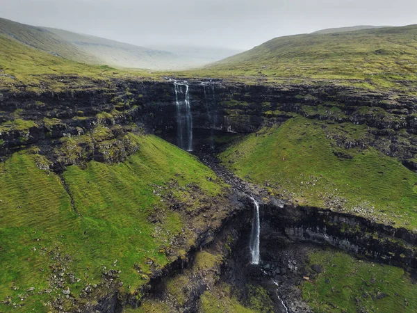 Luftaufnahme Des Fossa Wasserfalls Auf Der Insel Bordoy Dies Ist — Stockfoto