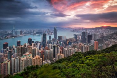 Hong Kong Panoraması - Victoria tepesinden dramatik gün doğumu
