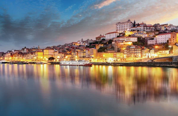 Porto Por Noche Horizonte Portugal — Foto de Stock