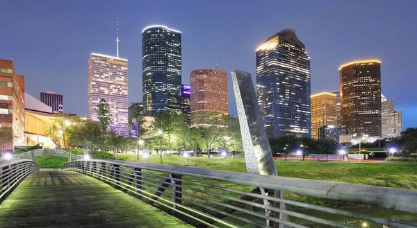 Houston Texas Skyline Modern Skyscrapers Blue Sky View Park River — ストック写真