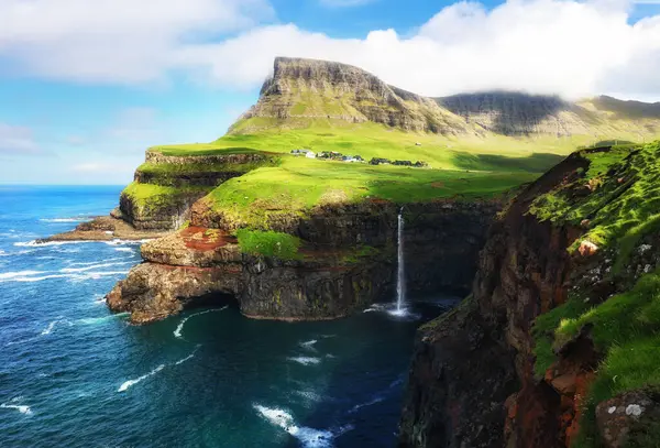 Faroe island landscape - waterfall, Denmark