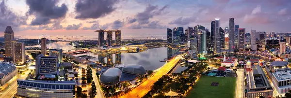 Πανόραμα Της Πόλης Της Σιγκαπούρης Στην Ανατολή Τον Κόλπο Της Royalty Free Εικόνες Αρχείου