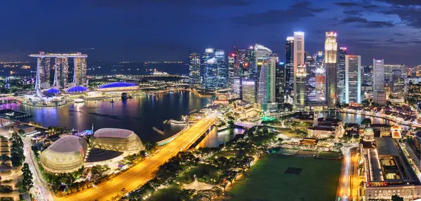 Panorama Singapore Skyline Notte Fotografia Stock