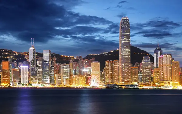 Hong Kong Notte Riduzione Finanziaria Con Grattacieli Immagine Stock