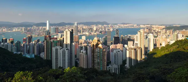 香港日 中国天际线 空中景观 图库图片