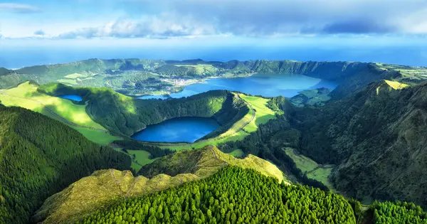 Hermoso Lago Sete Cidades Drone Azores Portugal Europa —  Fotos de Stock