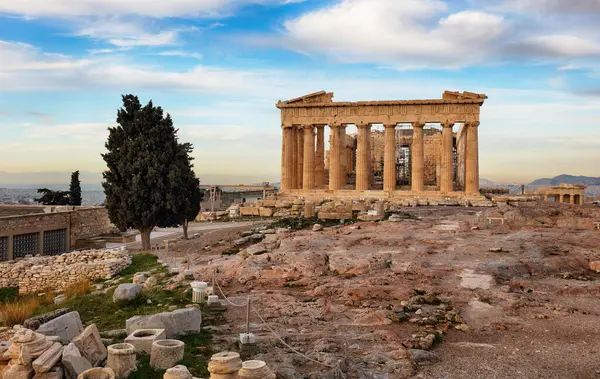 Parthenonský Chrám Dne Acropolis Aténách Řecko Stock Snímky