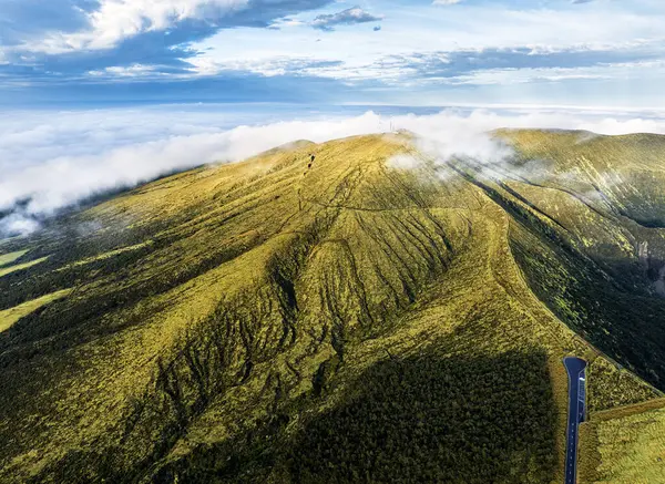 Vista Aérea Del Pico Caldeira Faial Isla Faial Amanecer Azores —  Fotos de Stock