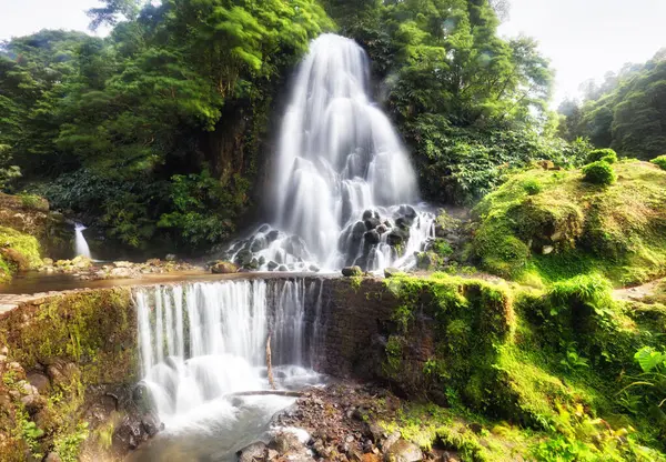Waterfall Sao Miguel Azores Portugal Stock Photo