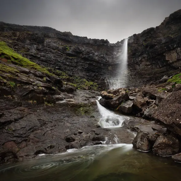 Fossa Waterfall Island Bordoy Highest Waterfall Faroe Islands Situated Wild Foto Stock Royalty Free