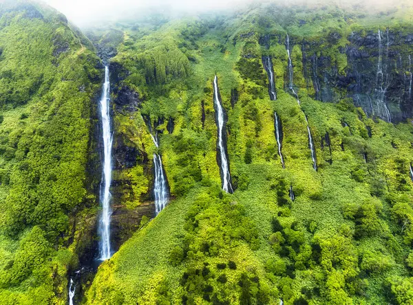 Green Waterfall Tropical Landscape Ribeira Ferreira Green Paradise Hidden Flores Royalty Free Stock Photos