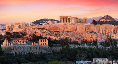 Atina Akropolü, Yunanistan, gün batımında Parthenon Tapınağı ile