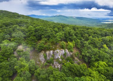 Drone view of rocks and forest landscape after rain, Slovakia clipart
