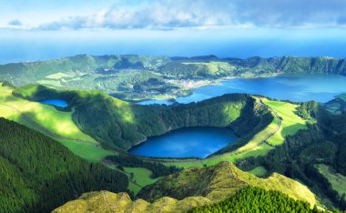 İnsansız hava aracı, Azores, Portekiz Avrupa 'dan güzel Sete Cidades gölü 