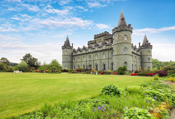 Inveraray castle and garden with blue sky, Inveraray,Scotland