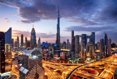 Muhteşem gece dubai şehir manzarası, Dubai, Birleşik Arap Emirlikleri