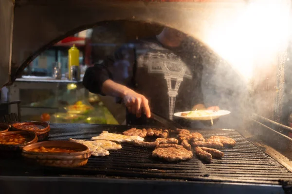 Pouliční Jídlo Skopje Severní Makedonie Kebab Obchody Selektivní Zaměření Pozadí Stock Obrázky