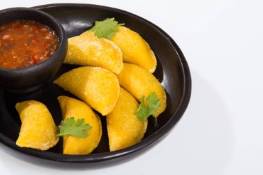 Colombian empanada - on the white background.traditional colombian food..