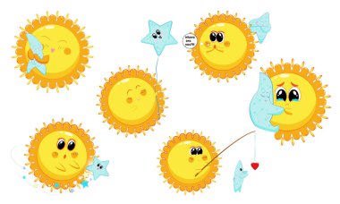 Duygularını ifade etmek için yıldızlı emoji güneş etiketleri..