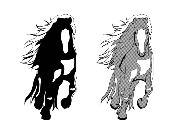 Vector Drawing Black White Graphic Horses — Stock Vector