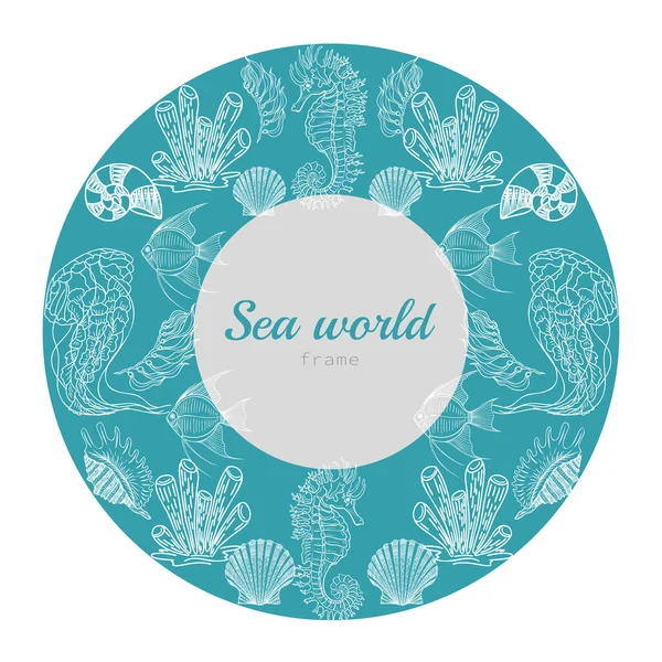 Su dünyasının taşıyıcı turkuaz çerçevesi, bir çizgi ile çizilmiş el.