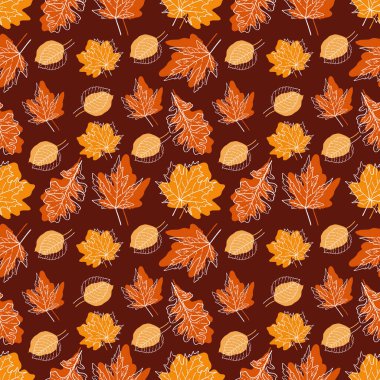 Akçaağaç yapraklı sonbahar deseni, turuncu, kahverengi meşe rengi.