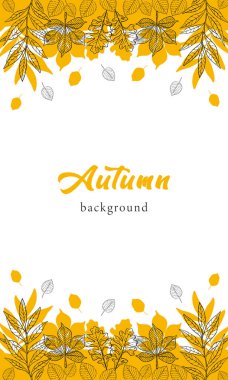 Turuncu, sarı ve doğrusal sonbahar yapraklı vektör sınır arkaplanı