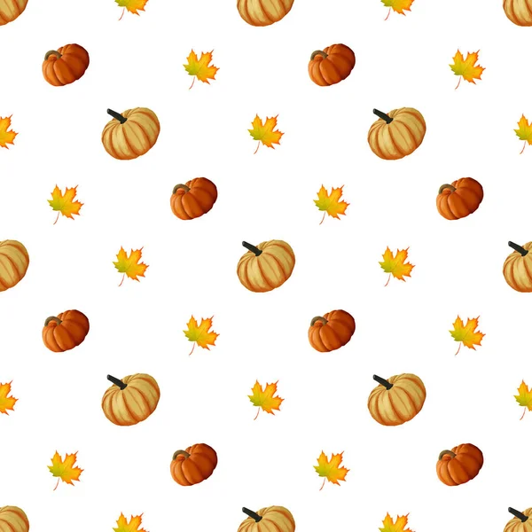 Vector Pattern Maple Leaves Pumpkins Orange Yellow — Stock Vector