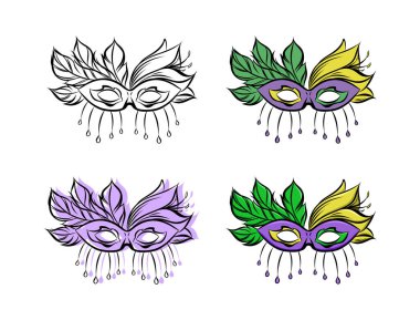 Mor tüylü karnaval maskelerinin vektör çizimi, Lily.