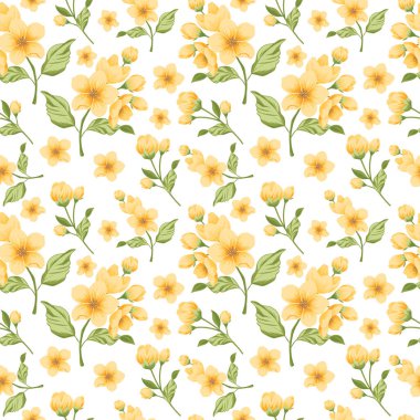 Sarı narin bahar çiçekleriyle vektör deseni