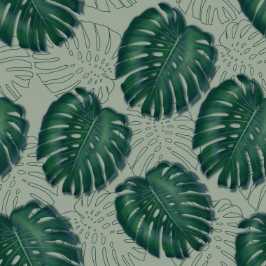 Yeşil canavar yapraklı suluboya deseni.  