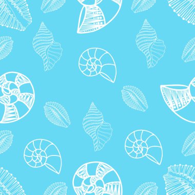 Vektör illüstrasyonu - doğrusal beyaz deniz kabukları ile kusursuz desen