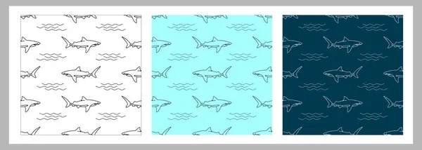 Padrões Lineares Tubarão Desenhado Vetorial — Vetor de Stock