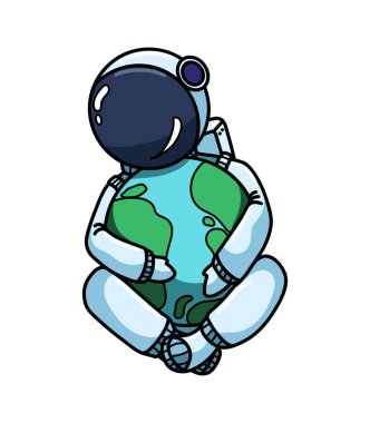 Gezegeni kucaklayan astronotun vektör çizimi.
