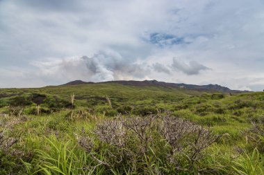Kumamoto, Kyushu, Japonya 'da patlayan Aso Yanardağı.