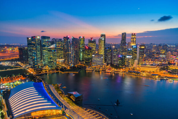 Singapore financial district skyline at night