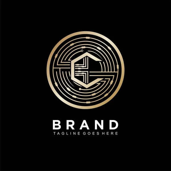 Initial Logo Crypto Currency Elegant Gold Color — 스톡 벡터