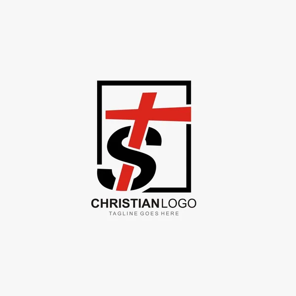 Christian Logo Cross Symbol Initial Letter Christian Community Logo — Vetor de Stock